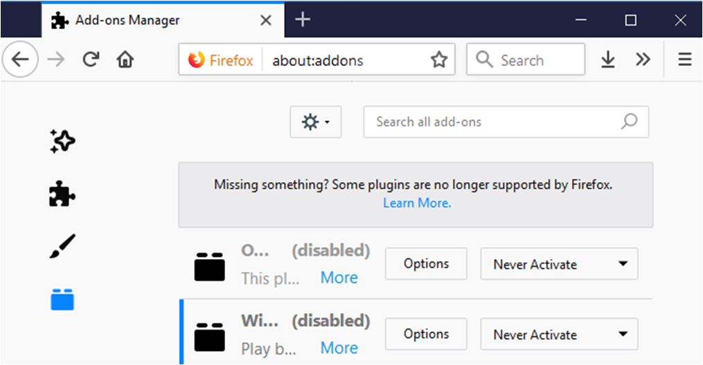 flash player plugin for firefox stopping