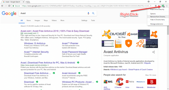 Removal Of Avast Online Security Plugin Chrome
