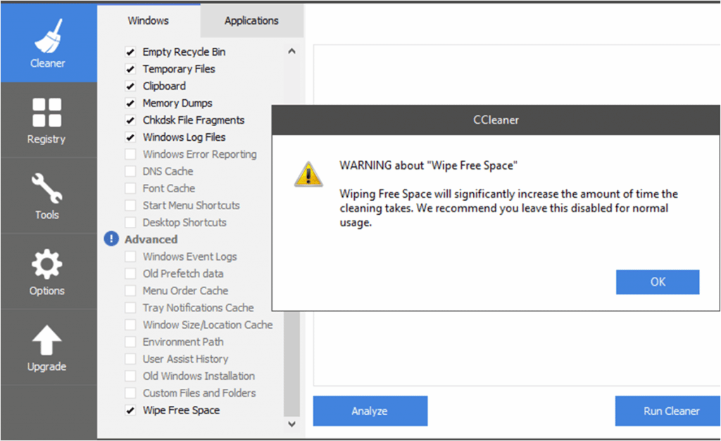 wipe free space ccleaner