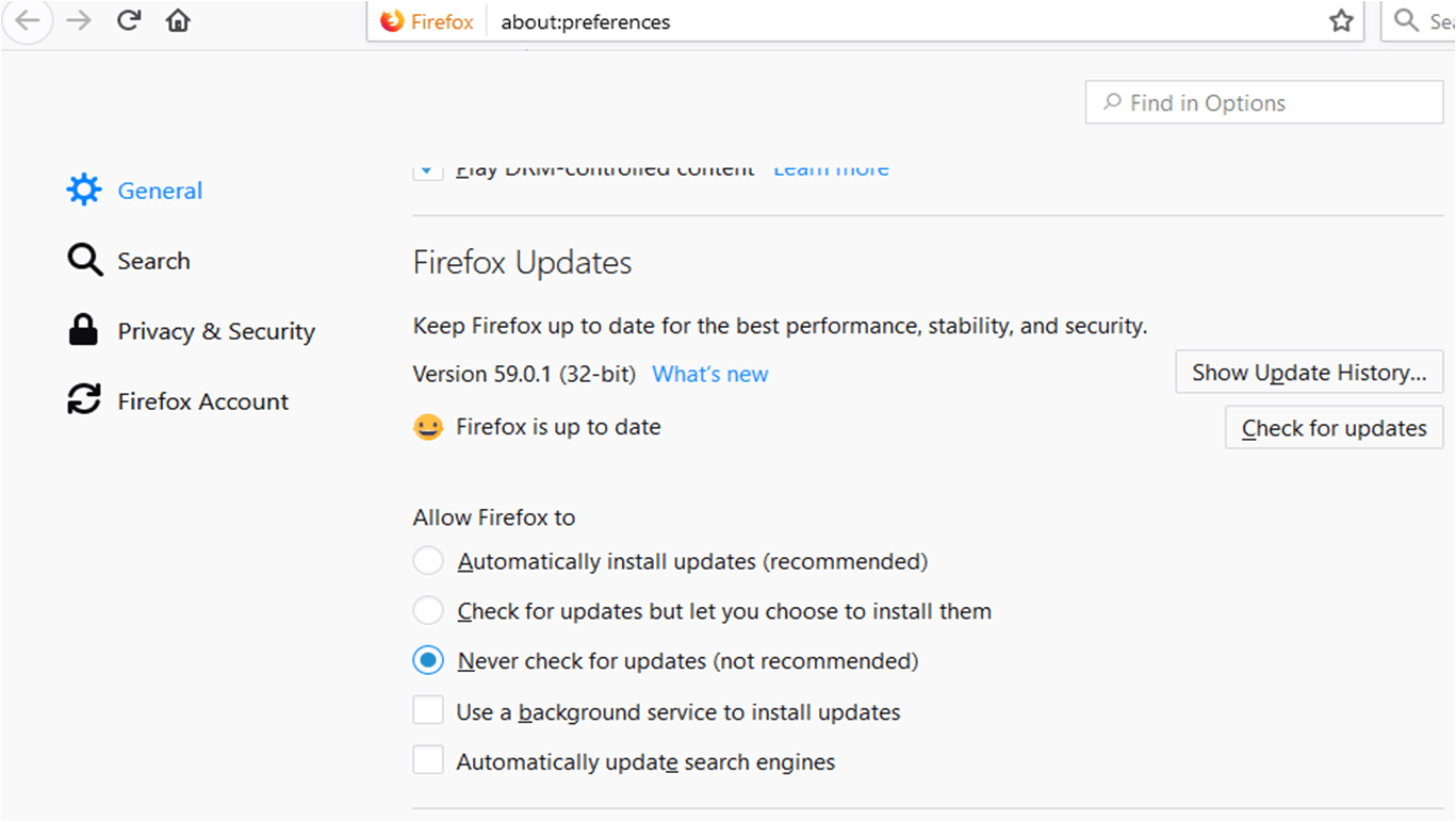 how to stop firefox update