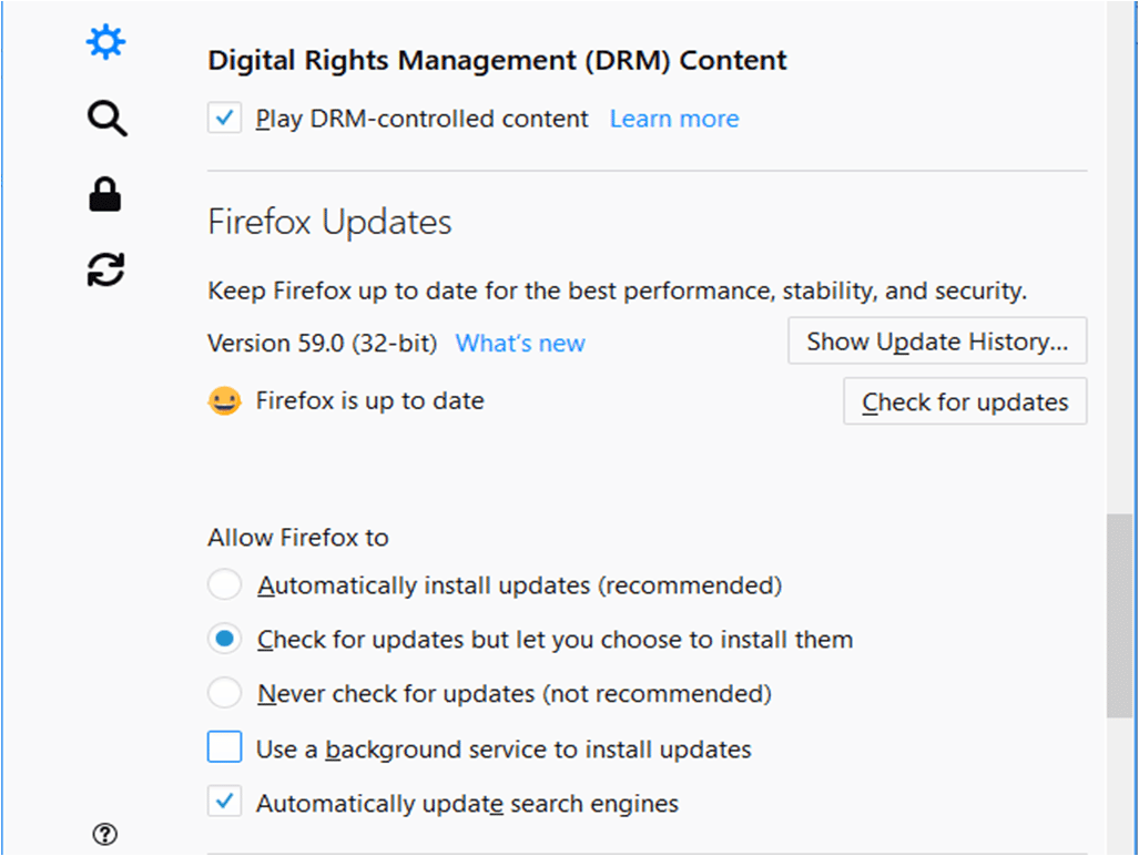 Mozilla Update Option