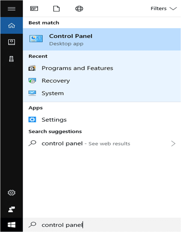 Control Panel Selection