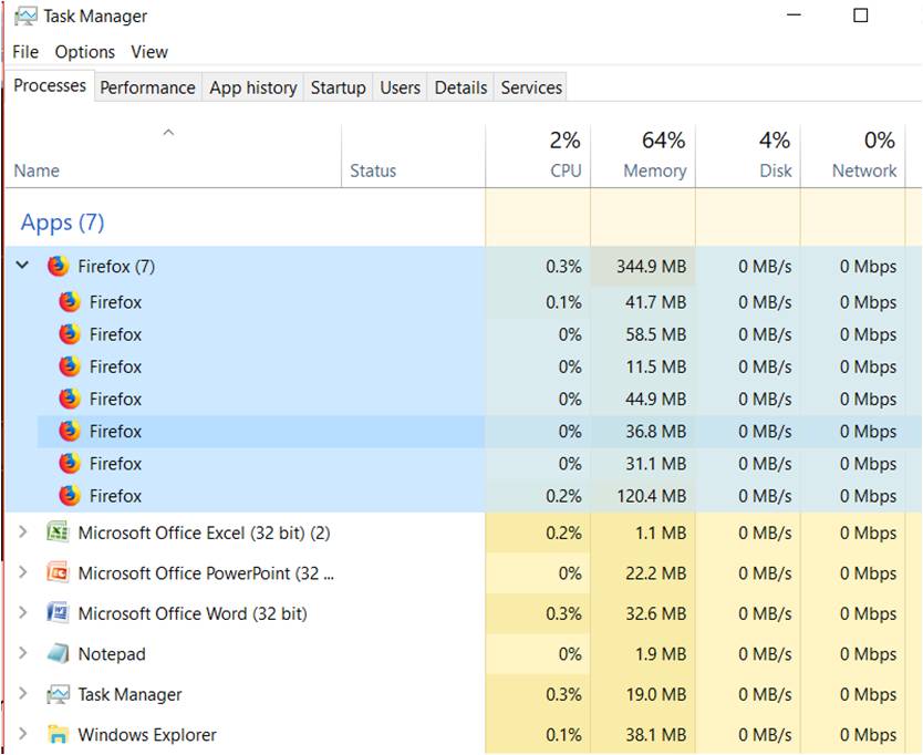two instances of firefox in task manager