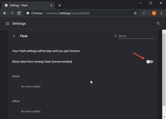 how to disable flash in chrome based browsers