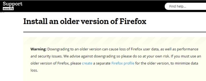 roll back firefox version