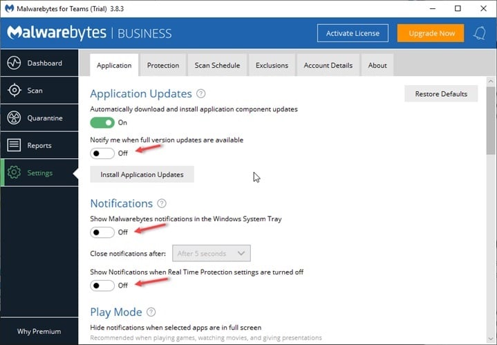 turn off malwarebytes premium free trial