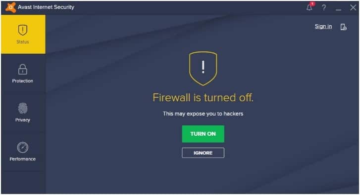 impossibile concentrarsi sul firewall avast 2014