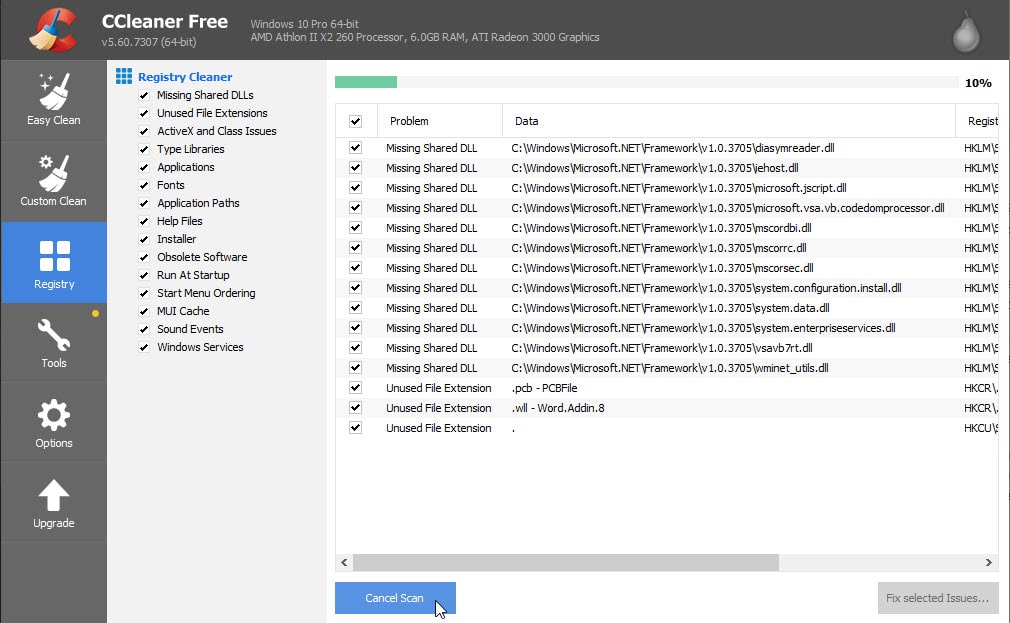 repair broken registry items windows 10