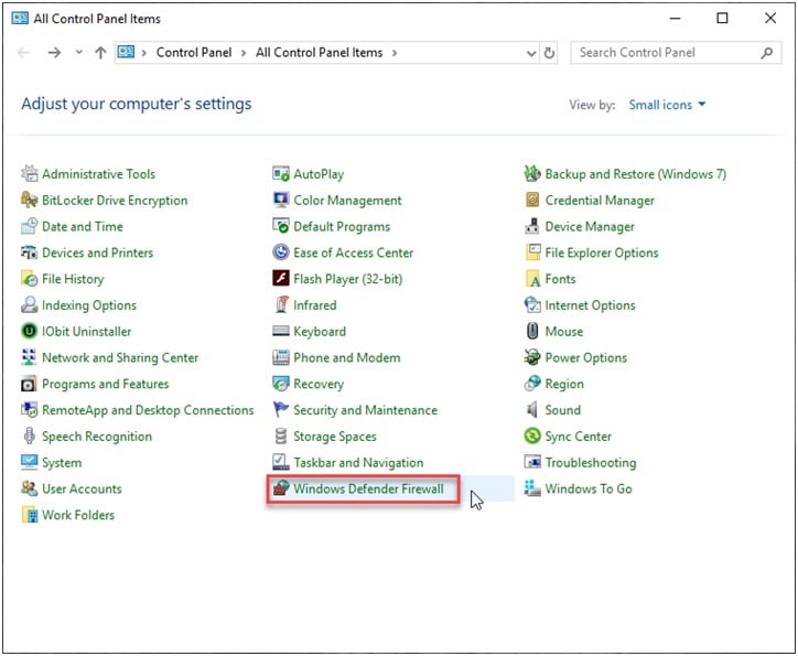 windows firewall control panel