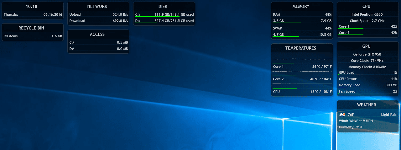 rainmeter system monitoring skins