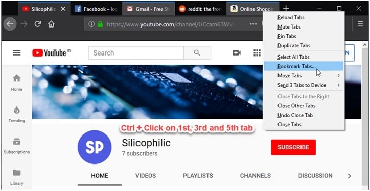 how to select multiple tabs in firefox