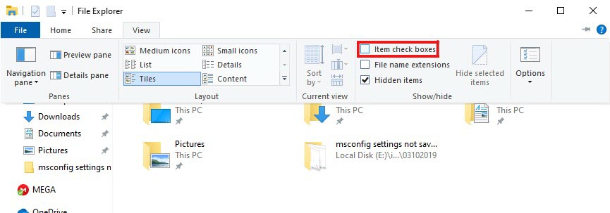 checkboxes on icons windows 10