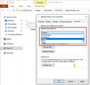 change default folder view windows 10