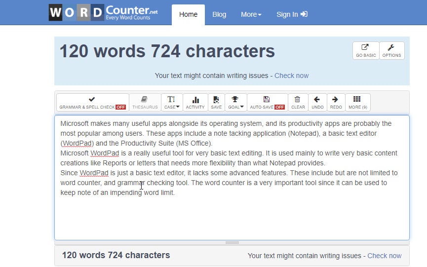 word counter on word