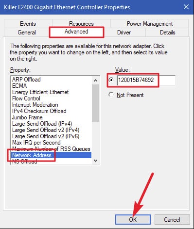 change network address on wireless network mac address