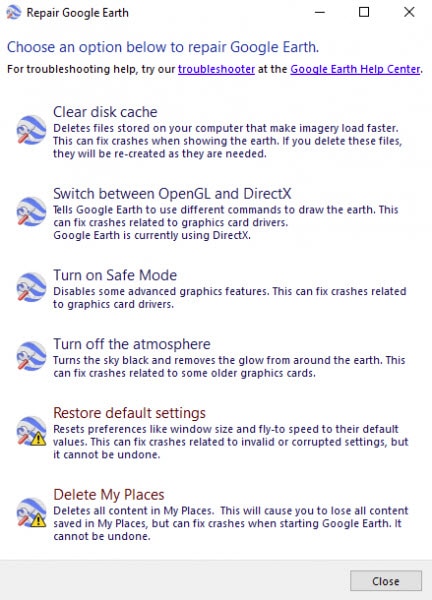 google earth pro repair tool