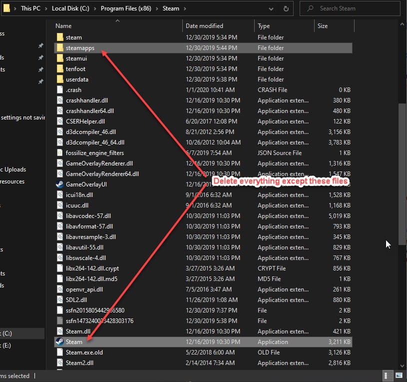 how to delete steam api dll