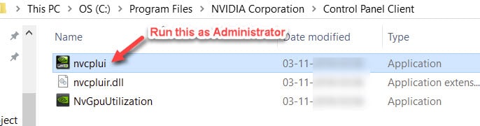 nvidia control panel missing right click