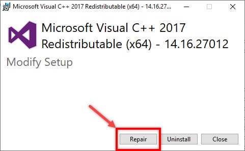 Visual_C++_Repair_Dialog_box