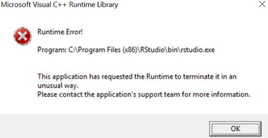 Microsoft Visual C Runtime Library Error Solved