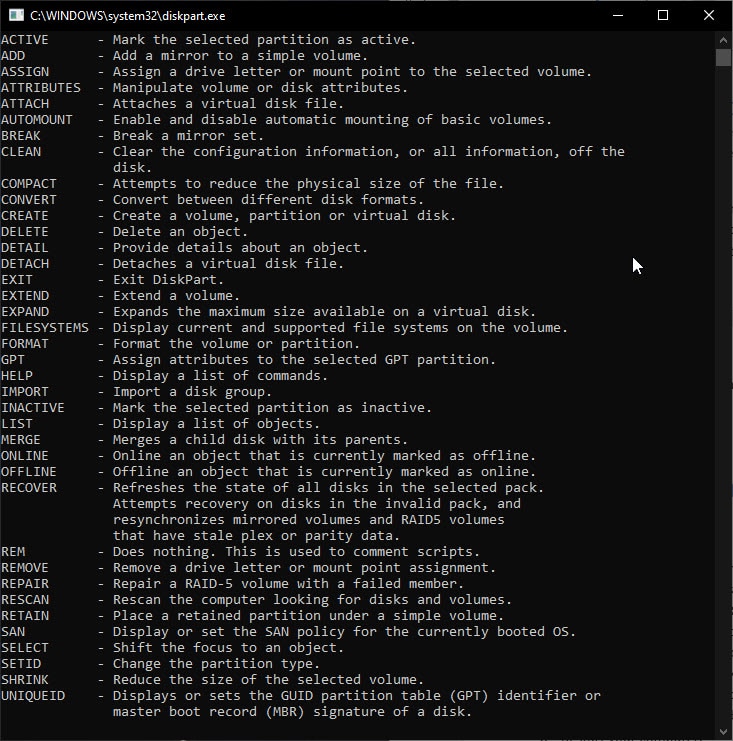 windows 10 list disk command prompt