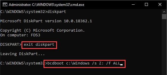 fix boot loader win 10