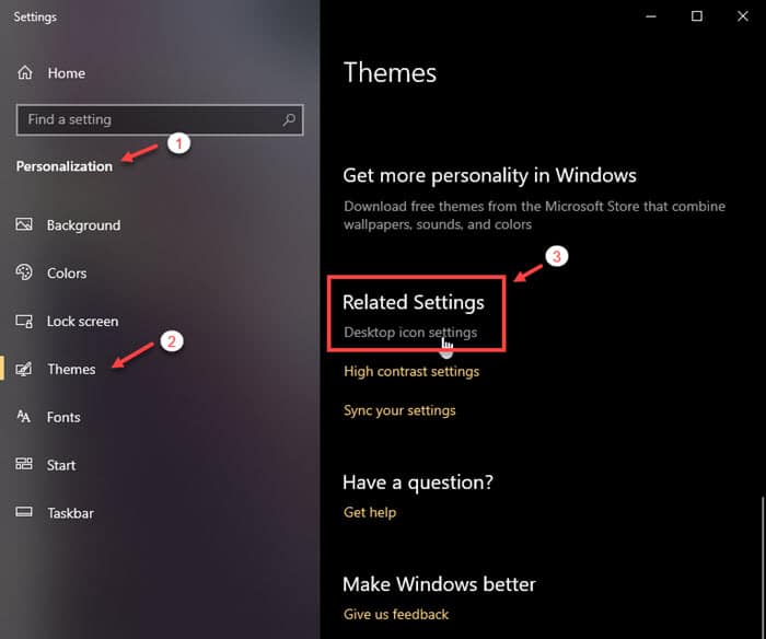 where is the windows 10 settings for desktop icon