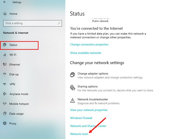 how do i reset my network connection