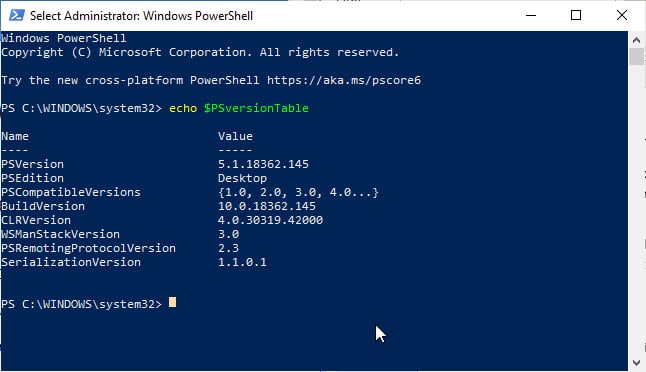 powershell check windows version