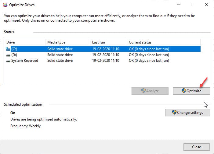 disk optimization windows 10