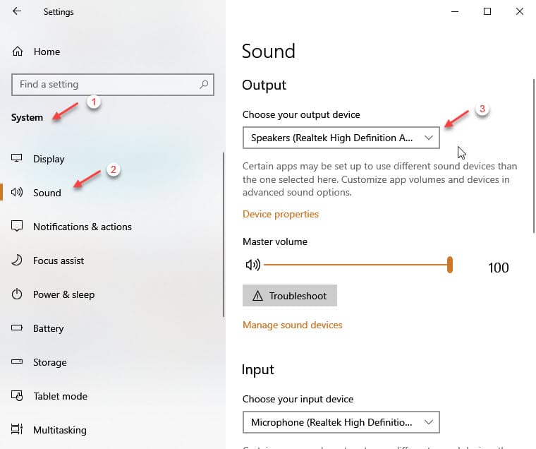 how to set default audio device windows 10