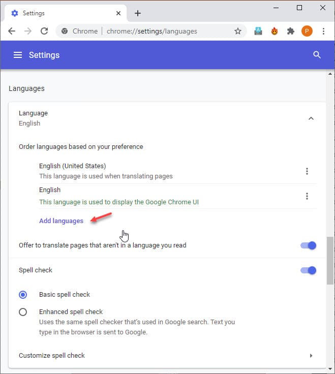 chrome change default language to english