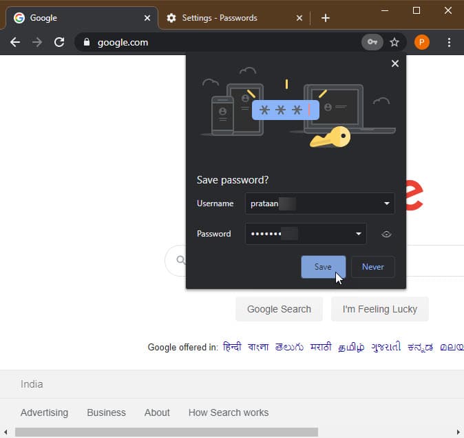 automatically save passwords in chrome