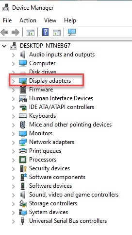 display adapters not showing up in device manager