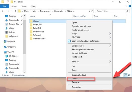 how to delete a rainmeter skin