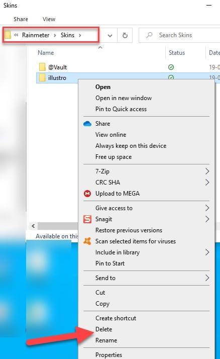 how to delete rainmeter skins