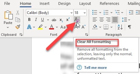 text is highlighted in word