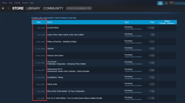 how to find date of purchase on steam