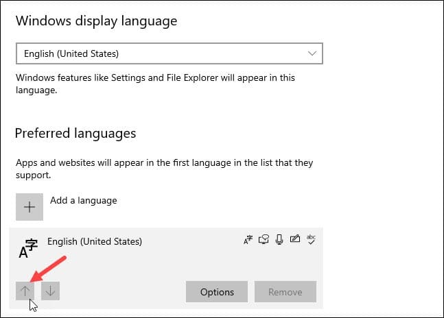up_arrow_key_preferred_language_windows_settings