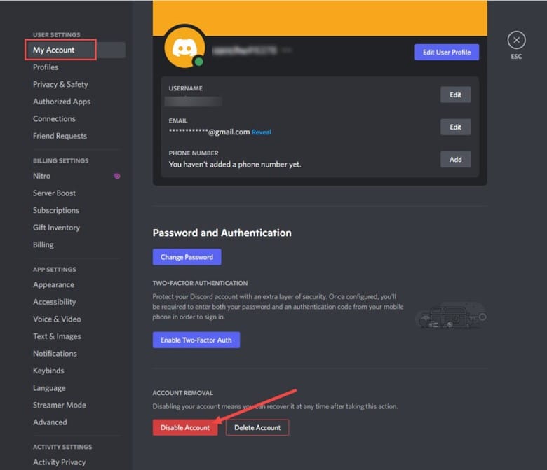 discord-disable-account