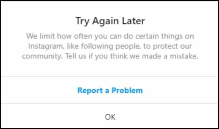 FIX: Limit How Often You Can Do Things On Instagram Error