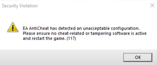 "EA Anti-Cheat Has Detected An Unacceptable Configuration" Error