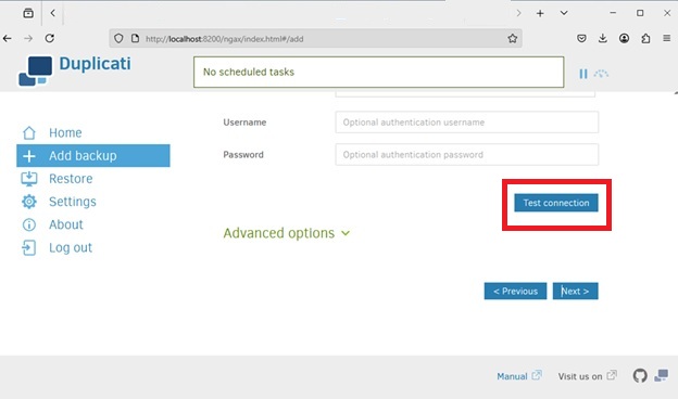 duplicati-test-connection