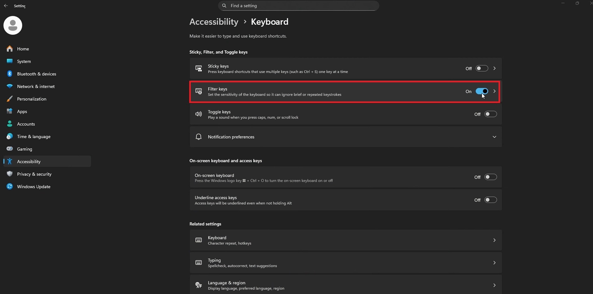toggle-on-filter-keys